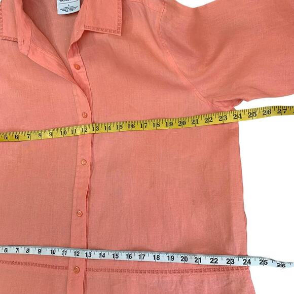 Westbound 100% Linen Long Sleeves Oversized Button Up Tops Shirt Size L Coral - Picture 10 of 13